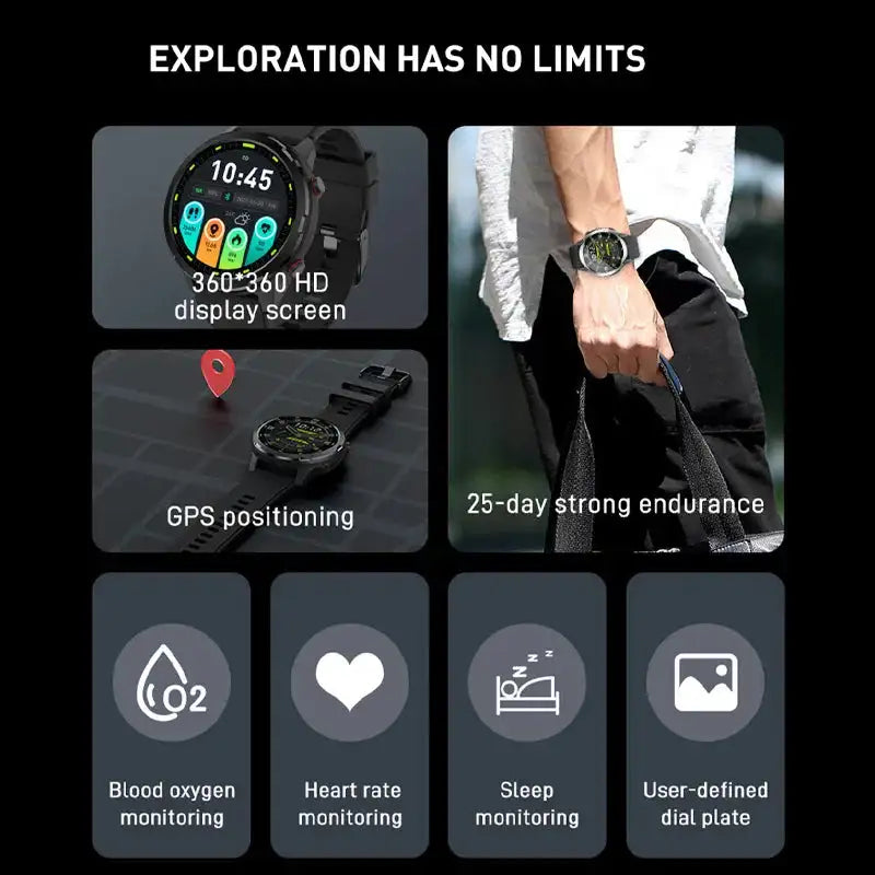 Outdoor GPS Smartwatch – Compass, Fitness & Multi-Sport Tracker