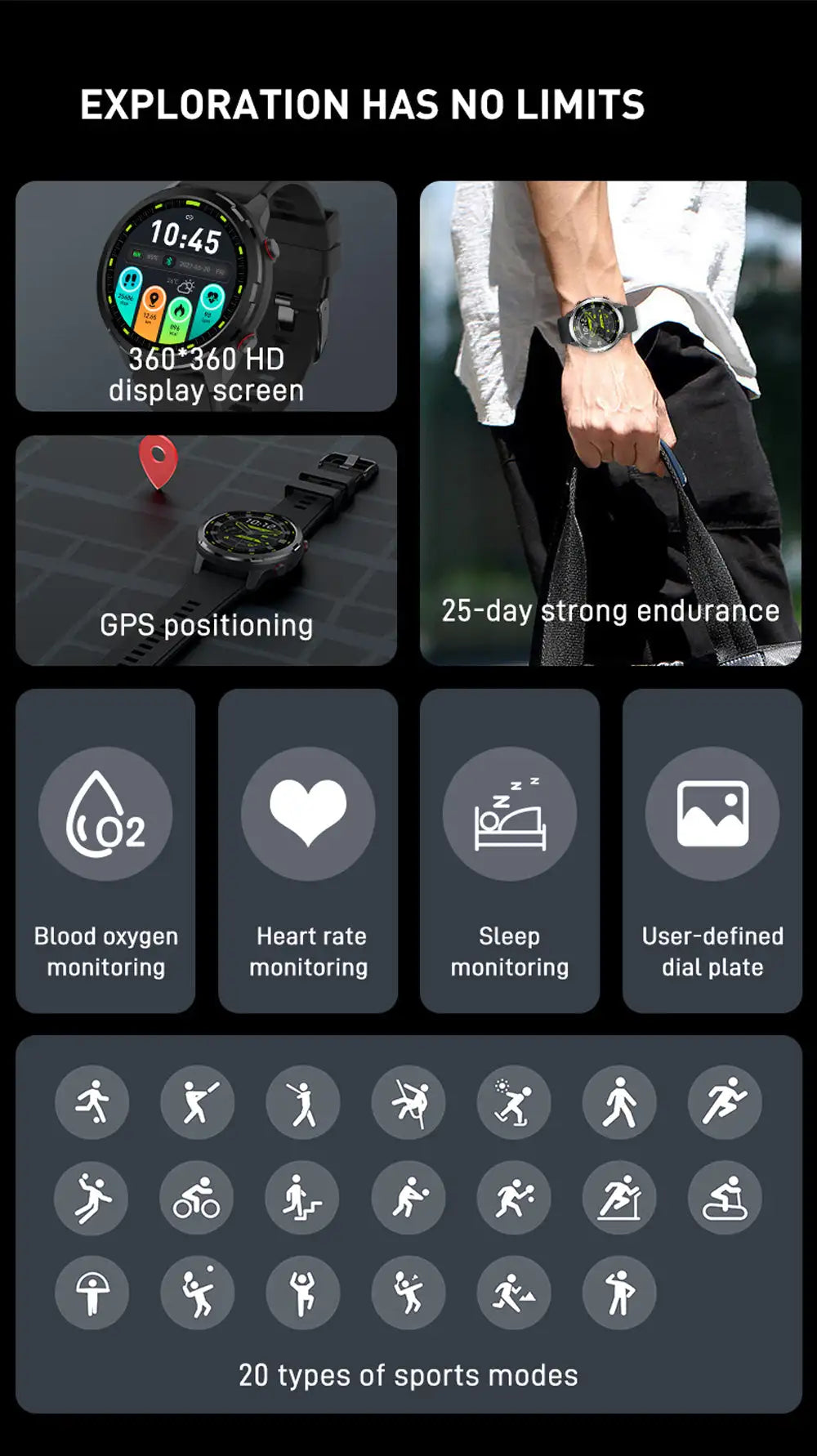 Outdoor GPS Smartwatch – Compass, Fitness & Multi-Sport Tracker