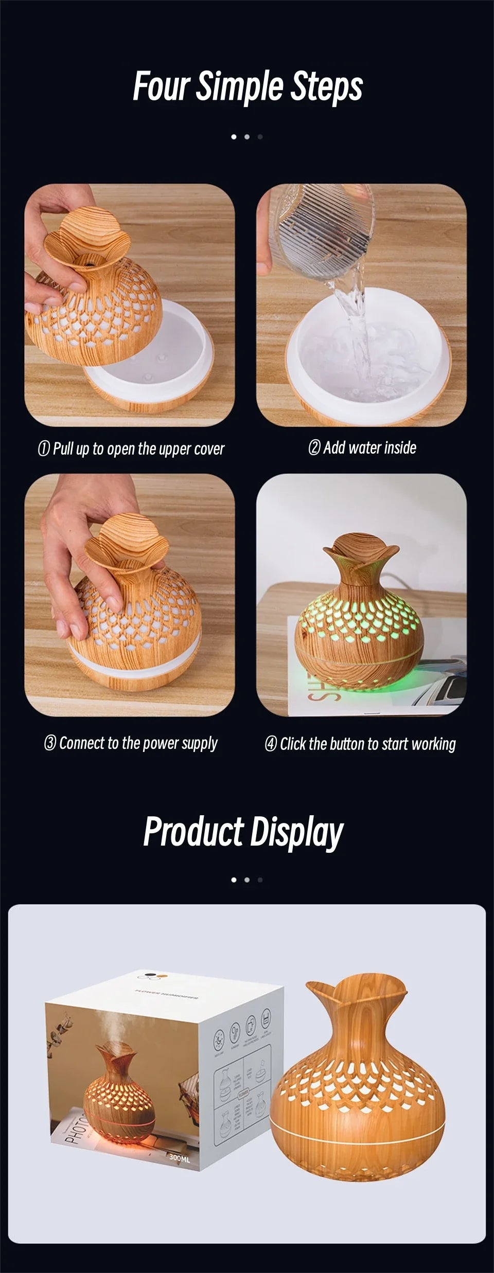 USB Wood Grain Humidifier – Aroma Diffuser & Desktop Humidifier