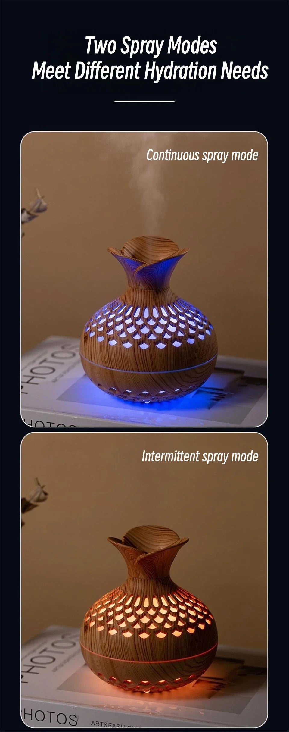 USB Wood Grain Humidifier – Aroma Diffuser & Desktop Humidifier