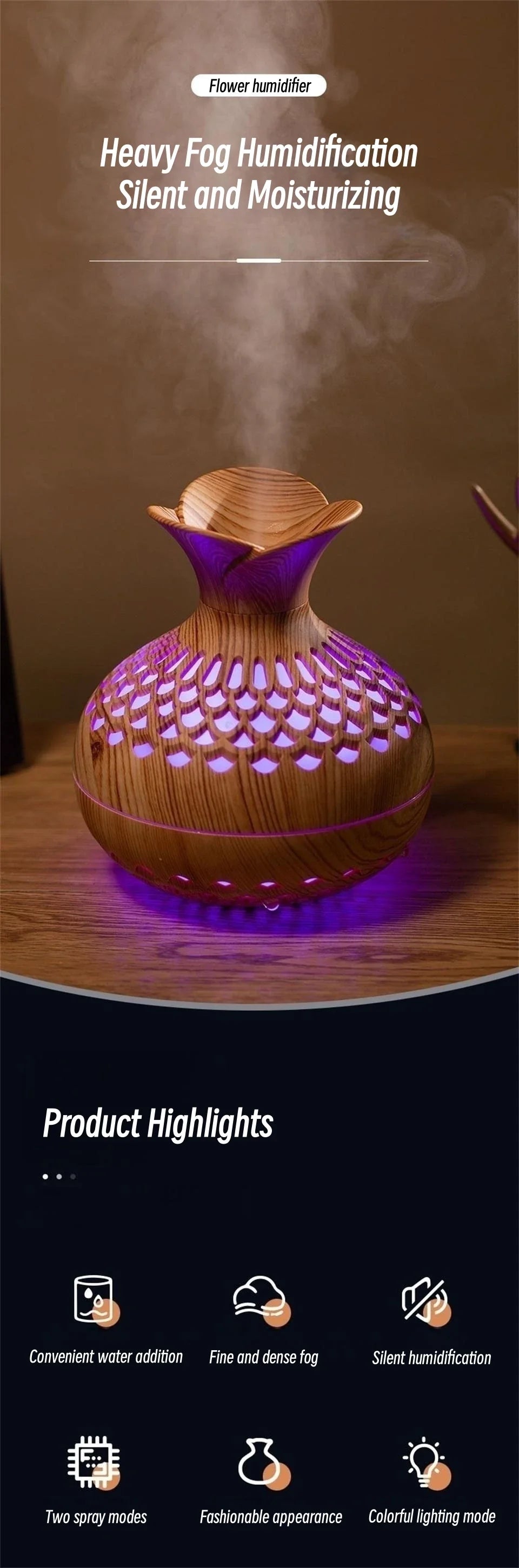 USB Wood Grain Humidifier – Aroma Diffuser & Desktop Humidifier