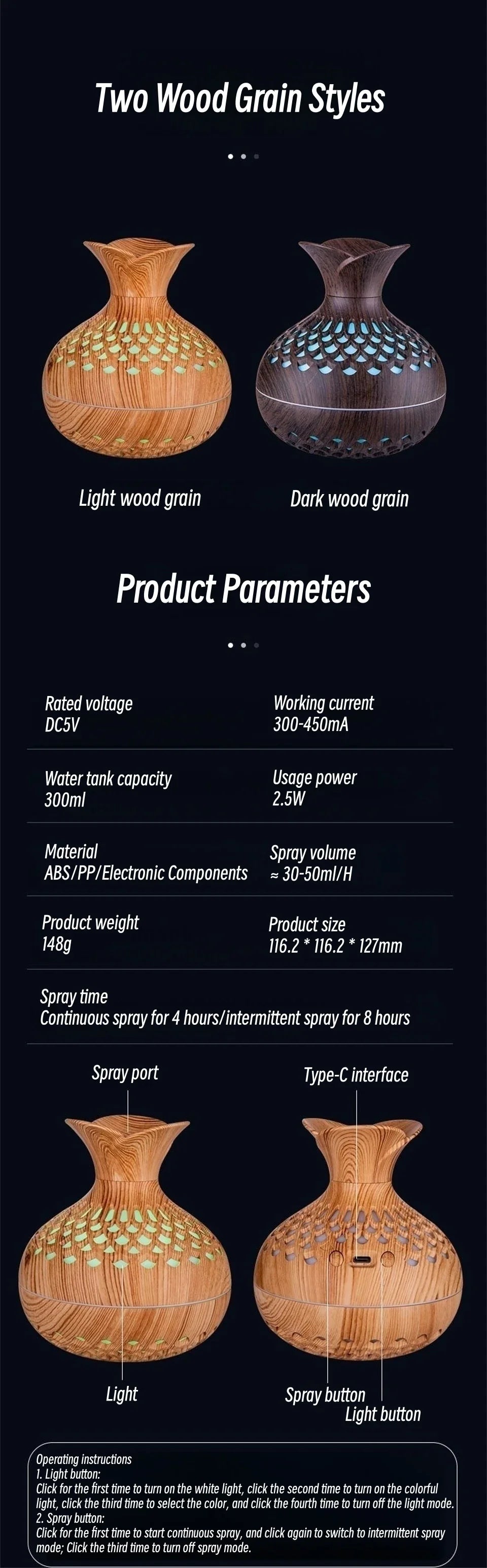 USB Wood Grain Humidifier – Aroma Diffuser & Desktop Humidifier