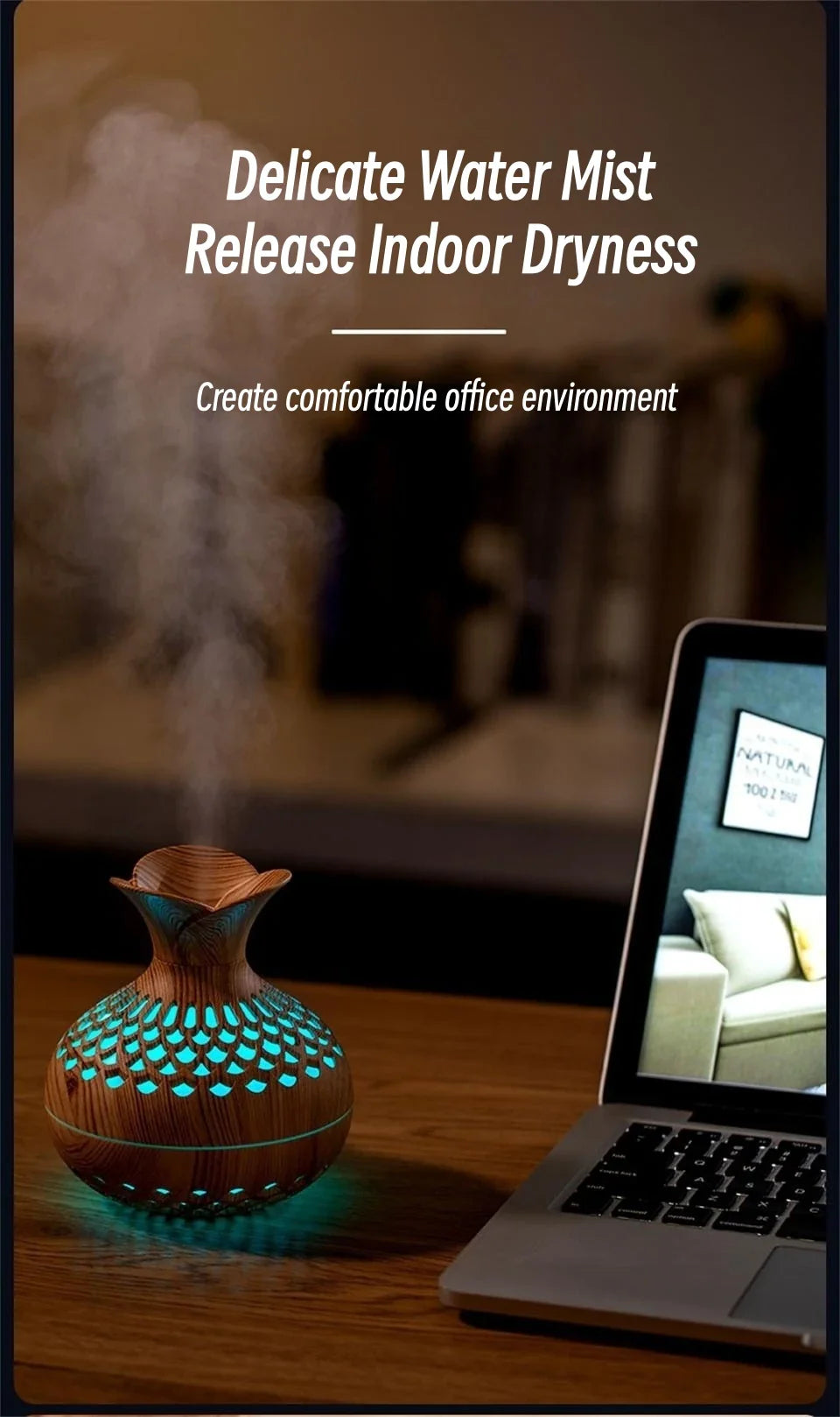 USB Wood Grain Humidifier – Aroma Diffuser & Desktop Humidifier