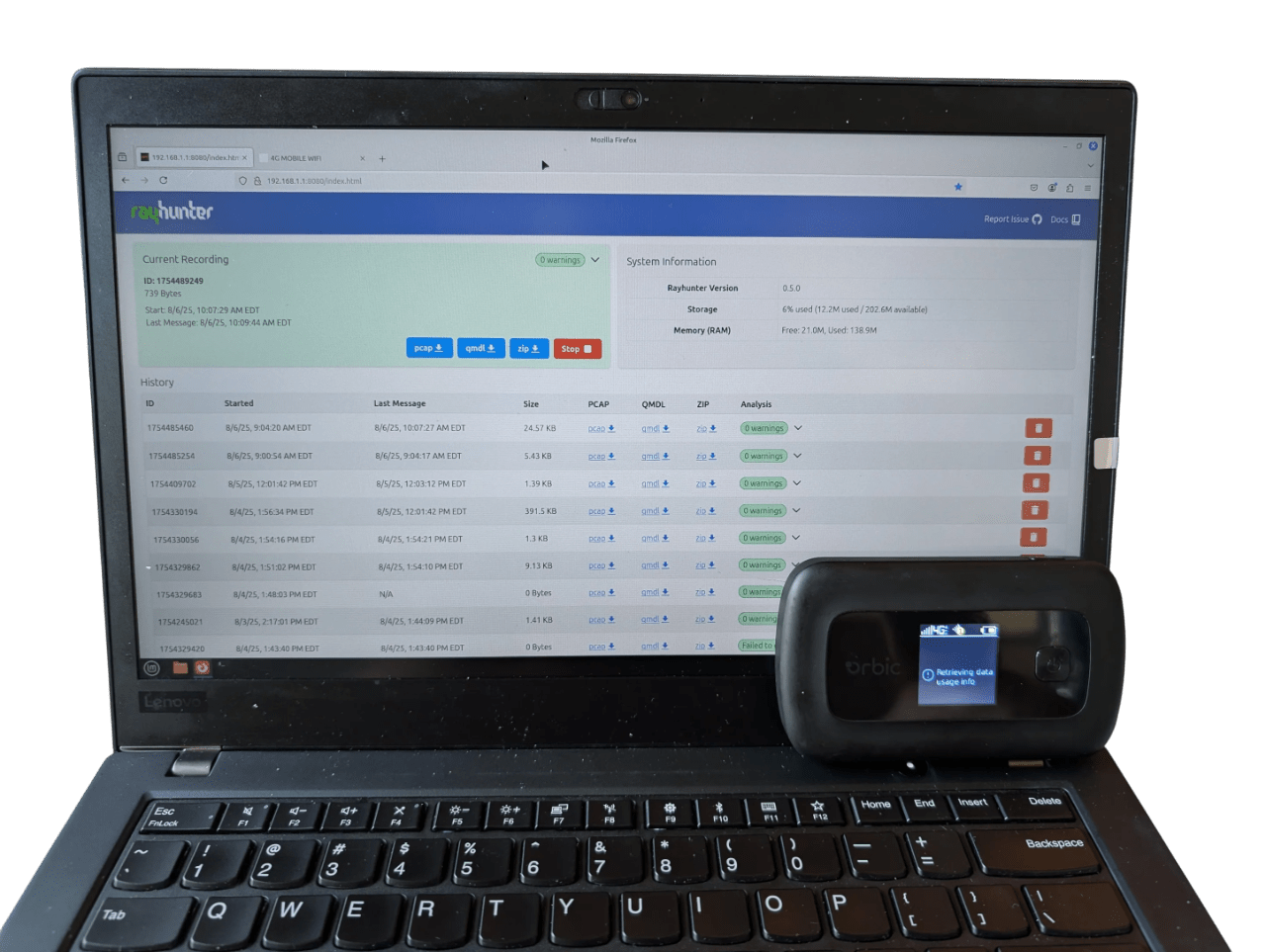 RayHunter IMSI Catcher Detector – Kajeet RC400LX 4G LTE Hotspot