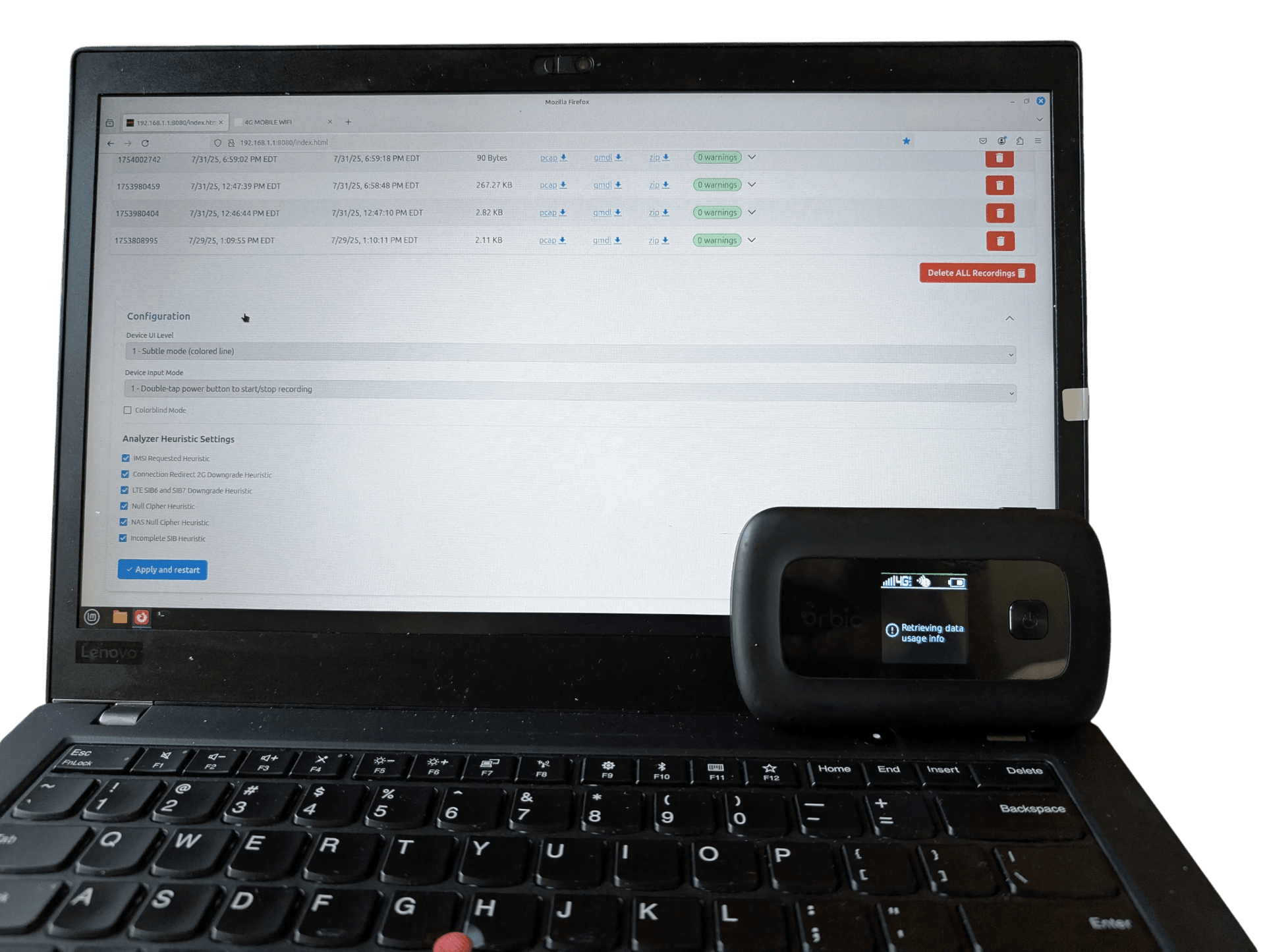 RayHunter IMSI Catcher Detector – Kajeet RC400LX 4G LTE Hotspot